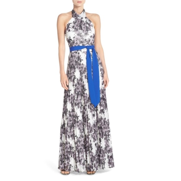 Eliza J | Dresses | Eliza J Floral Halter Pleated Maxi Dress Gown ...